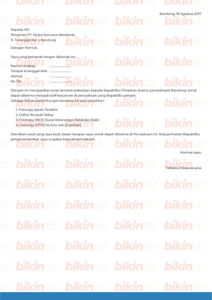 Template Surat Lamaran Kerja PDF